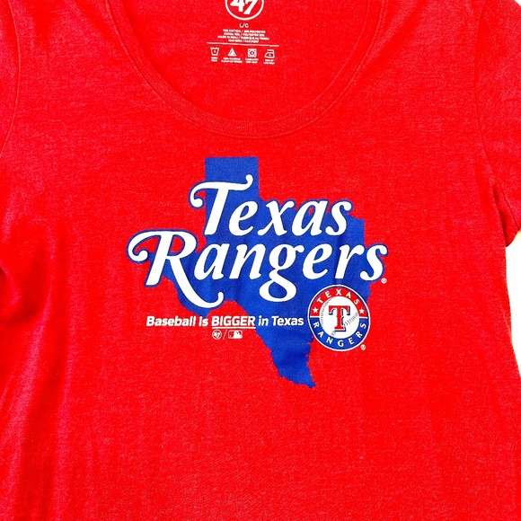47 Brand Texas Rangers Women’s T Shirt Size Large Short Sleeve Blue MLB - Picture 2 of 5
